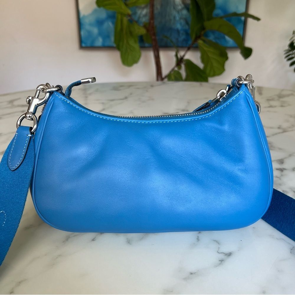 Coach Teri Shoulder Bag w/ Signature Quilting Silver Bright Blue CJ608 Crossbody - Picture 7 of 16